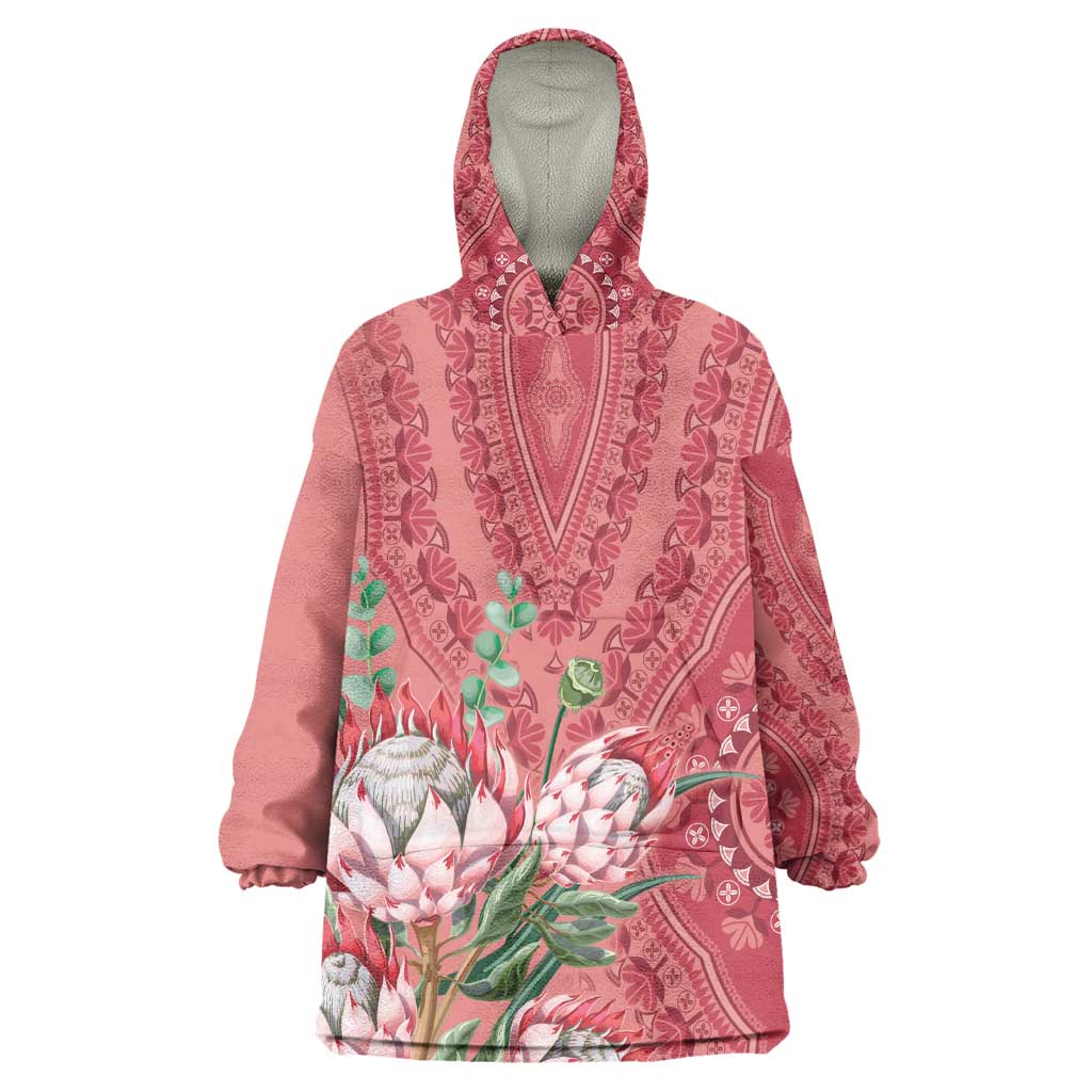 Afro King Proteas Dashiki Motif Wearable Blanket Hoodie Peach Style