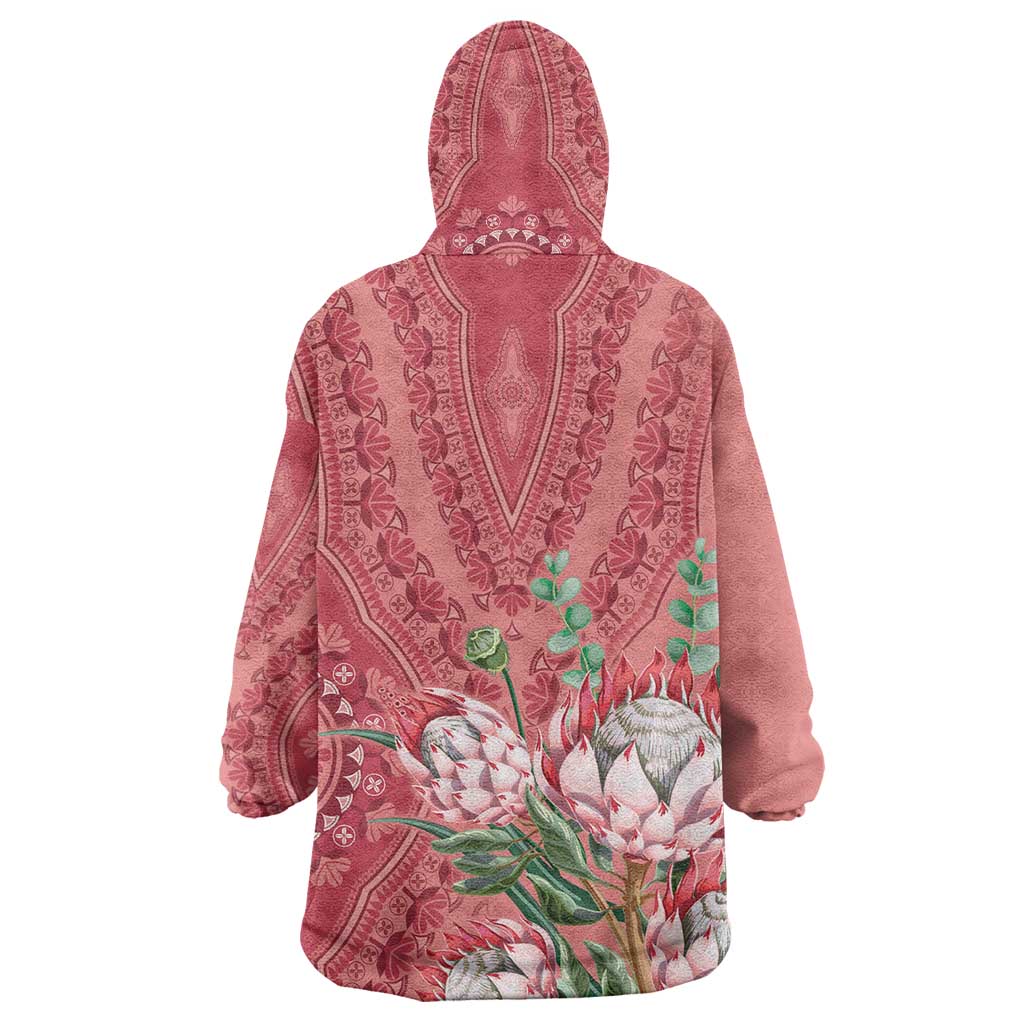 Afro King Proteas Dashiki Motif Wearable Blanket Hoodie Peach Style