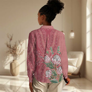 Afro King Proteas Dashiki Motif Women Casual Shirt Peach Style LT9