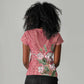 Afro King Proteas Dashiki Motif Women V-Neck T-Shirt Peach Style