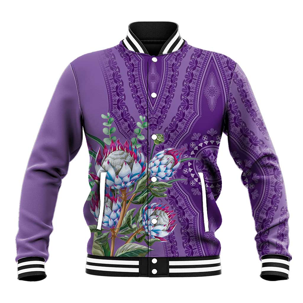 Afro King Proteas Dashiki Motif Baseball Jacket Violet Style LT9