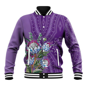 Afro King Proteas Dashiki Motif Baseball Jacket Violet Style LT9