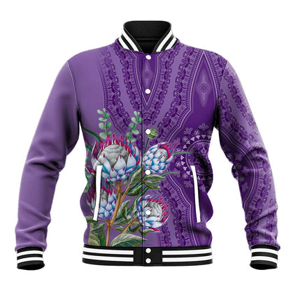 Afro King Proteas Dashiki Motif Baseball Jacket Violet Style LT9