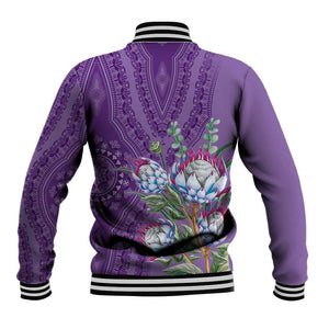 Afro King Proteas Dashiki Motif Baseball Jacket Violet Style LT9