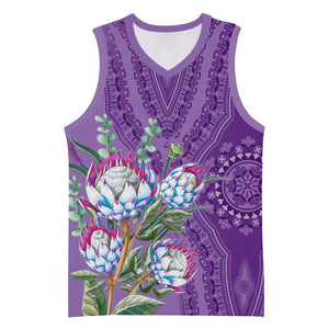 Afro King Proteas Dashiki Motif Basketball Jersey Violet Style - African Pride