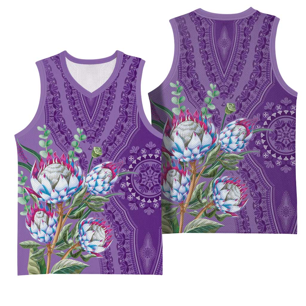 Afro King Proteas Dashiki Motif Basketball Jersey Violet Style - African Pride