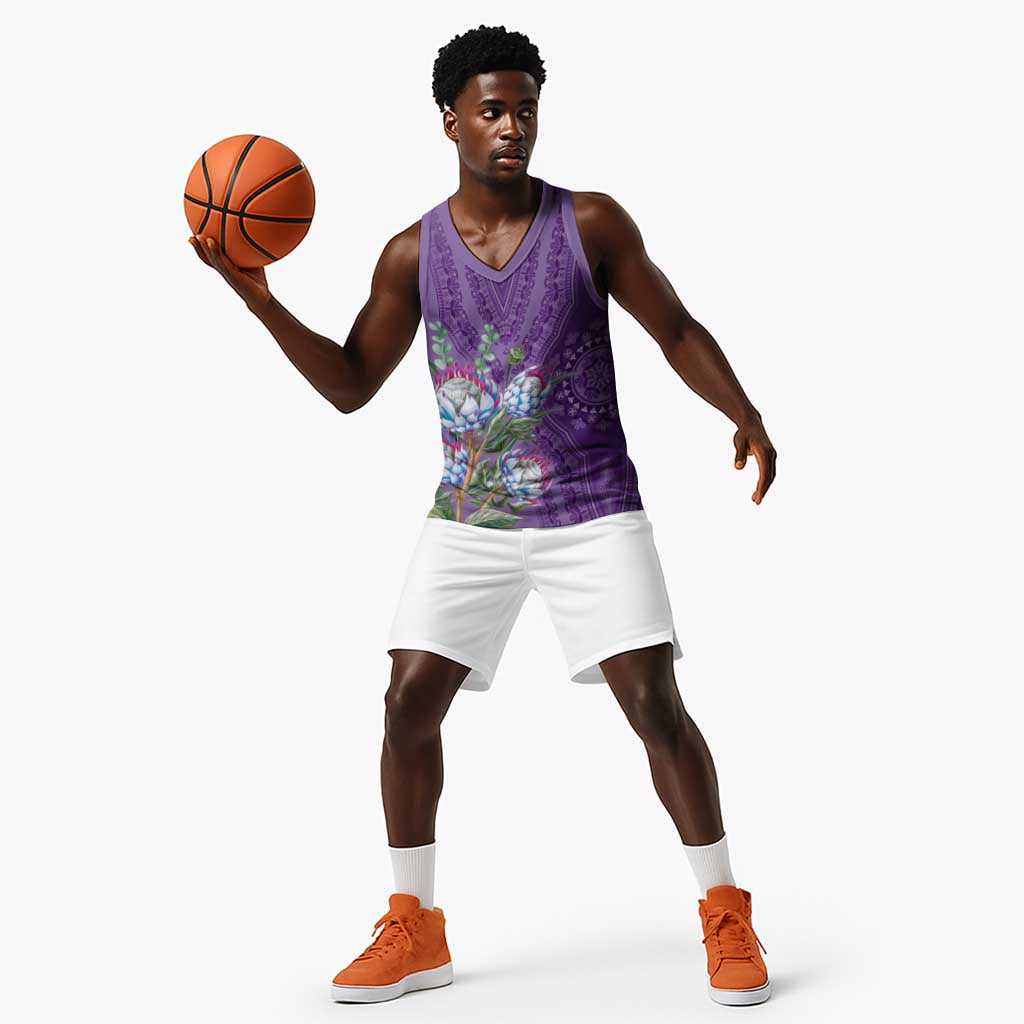 Afro King Proteas Dashiki Motif Basketball Jersey Violet Style - African Pride