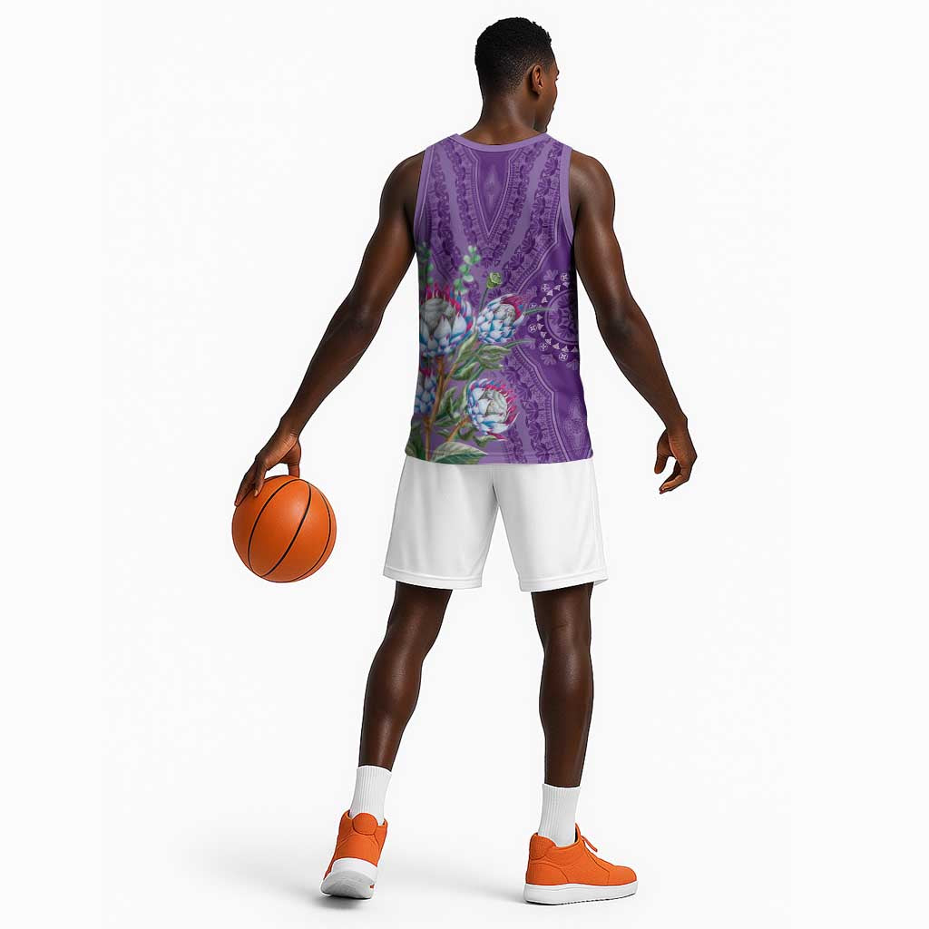 Afro King Proteas Dashiki Motif Basketball Jersey Violet Style - African Pride
