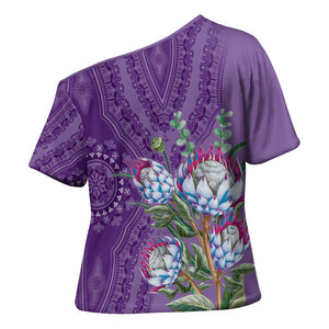 Africa King Proteas Dashiki Motif Cross Shoulder Shirt Violet Style