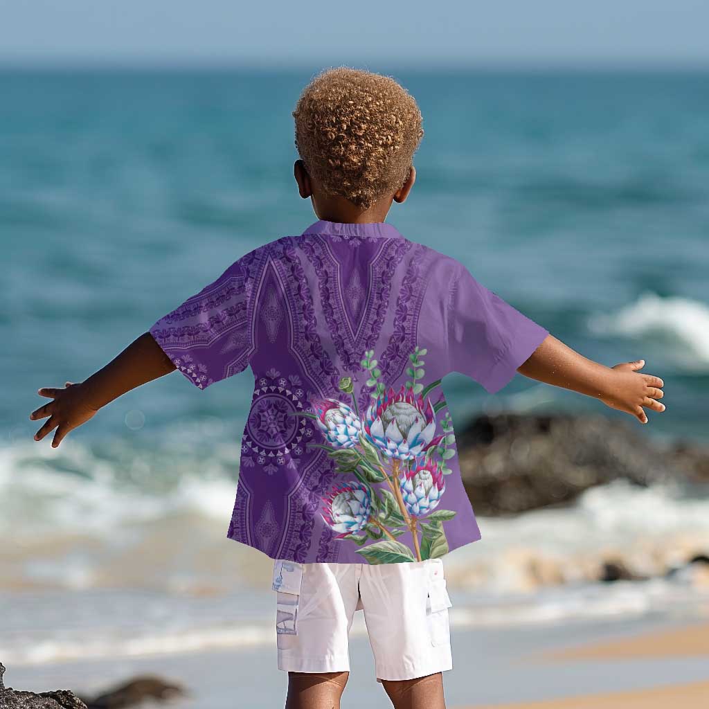 Afro King Proteas Dashiki Motif Kid Hawaiian Shirt Violet Style