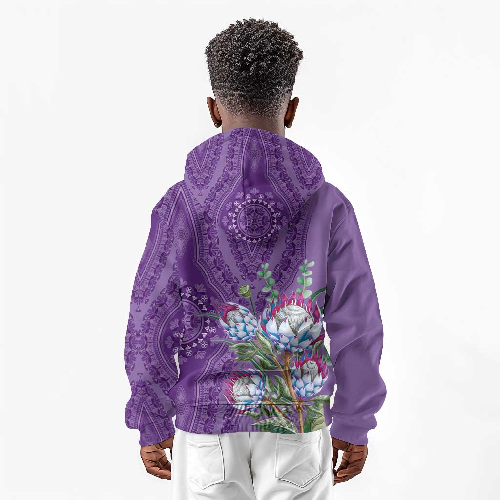 Afro King Proteas Dashiki Motif Kid Hoodie Violet Style