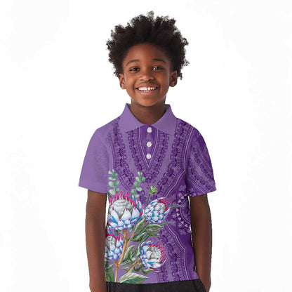Afro King Proteas Dashiki Motif Kid Polo Shirt Violet Style