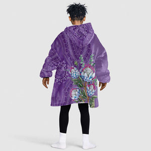 Afro King Proteas Dashiki Motif KId Wearable Blanket Hoodie Violet Style