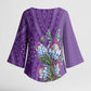 Africa King Proteas Dashiki Motif Kimono Sleeve Blouse Violet Style