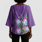Africa King Proteas Dashiki Motif Kimono Sleeve Blouse Violet Style