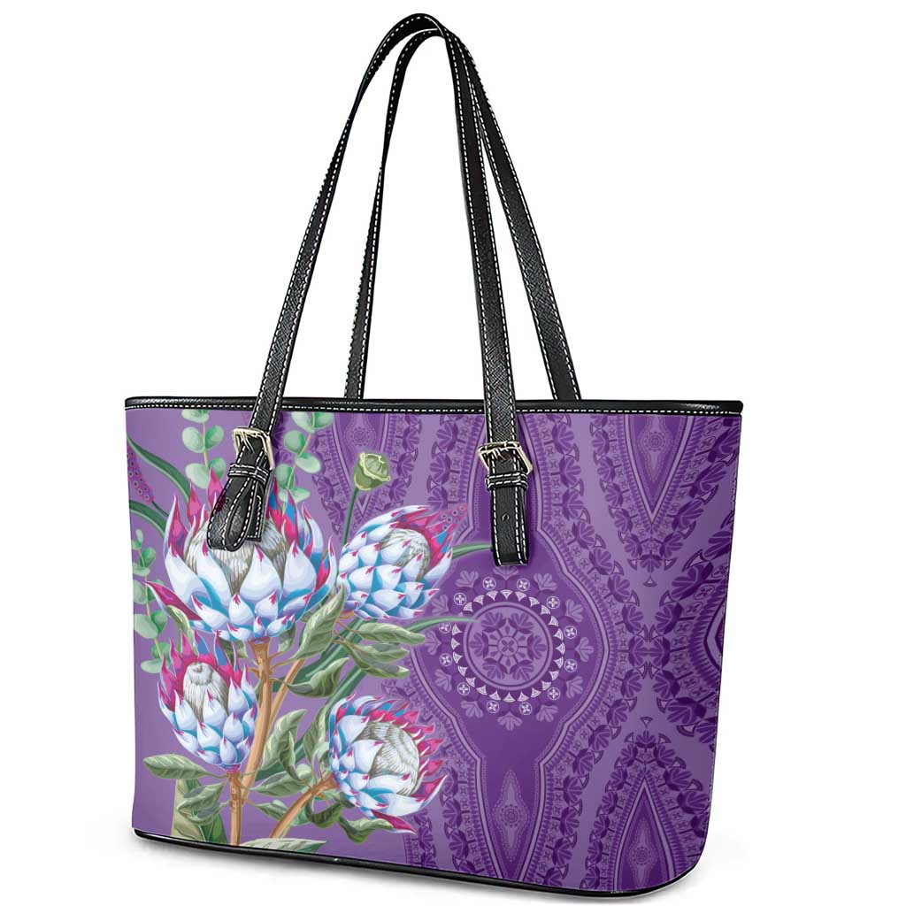 Afro King Proteas Dashiki Motif Leather Tote Bag Violet Style