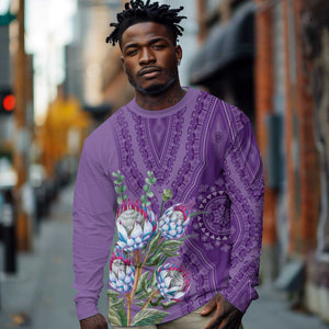 Afro King Proteas Dashiki Motif Long Sleeve Shirt Violet Style LT9