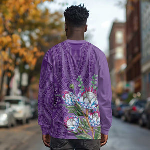 Afro King Proteas Dashiki Motif Long Sleeve Shirt Violet Style LT9