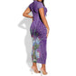 Afro King Proteas Dashiki Motif Short Sleeve Bodycon Dress Violet Style LT9
