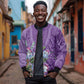 Afro King Proteas Dashiki Motif Sleeve Zip Bomber Jacket Violet Style