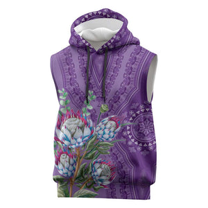 Afro King Proteas Dashiki Motif Sleeveless Hoodie Violet Style - African Pride