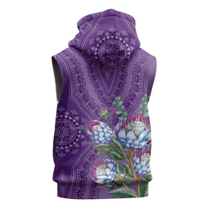 Afro King Proteas Dashiki Motif Sleeveless Hoodie Violet Style - African Pride