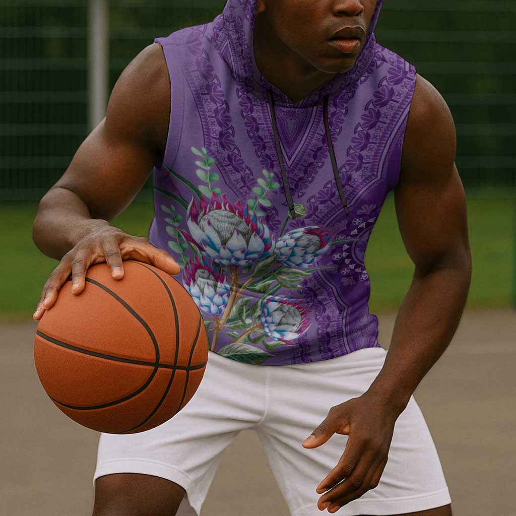 Afro King Proteas Dashiki Motif Sleeveless Hoodie Violet Style - African Pride