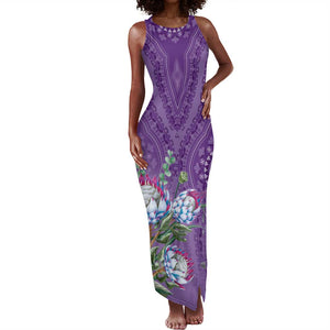 Afro King Proteas Dashiki Motif Tank Maxi Dress Violet Style
