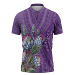 Africa King Proteas Dashiki Motif Zipper Polo Shirt Violet Style