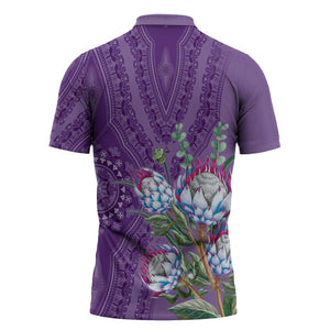 Africa King Proteas Dashiki Motif Zipper Polo Shirt Violet Style