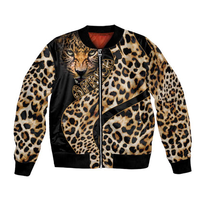 Afro Leopard Skin Pattern Bomber Jacket Version 01