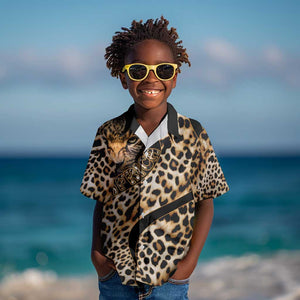 Afro Leopard Skin Pattern Kid Hawaiian Shirt Version 01