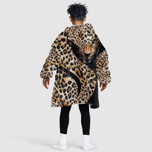 Afro Leopard Skin Pattern KId Wearable Blanket Hoodie Version 01