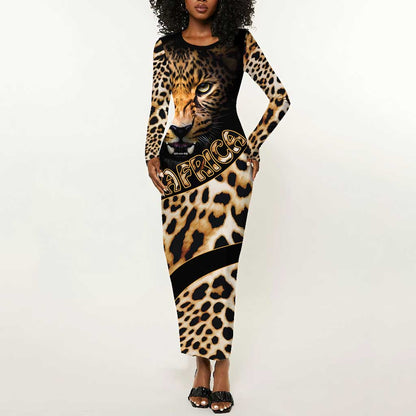 Afro Leopard Skin Pattern Long Sleeve Bodycon Dress Version 01 LT9