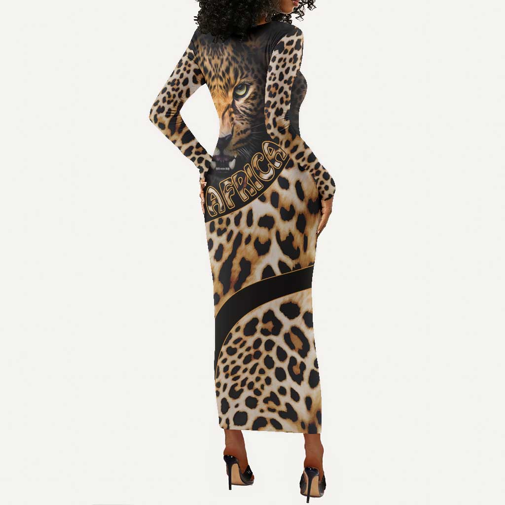 Afro Leopard Skin Pattern Long Sleeve Bodycon Dress Version 01 LT9