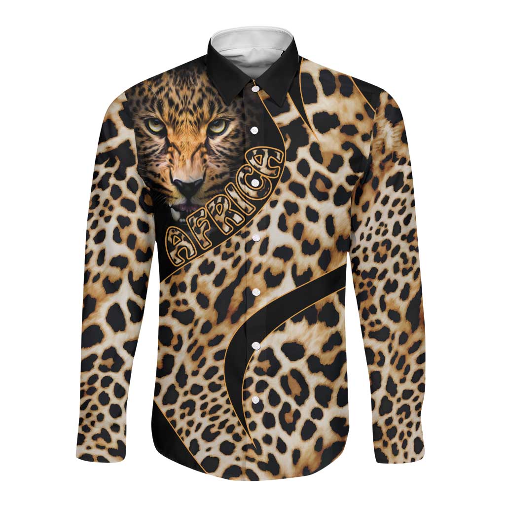 Afro Leopard Skin Pattern Long Sleeve Button Shirt Version 01