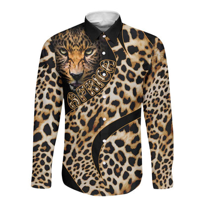 Afro Leopard Skin Pattern Long Sleeve Button Shirt Version 01