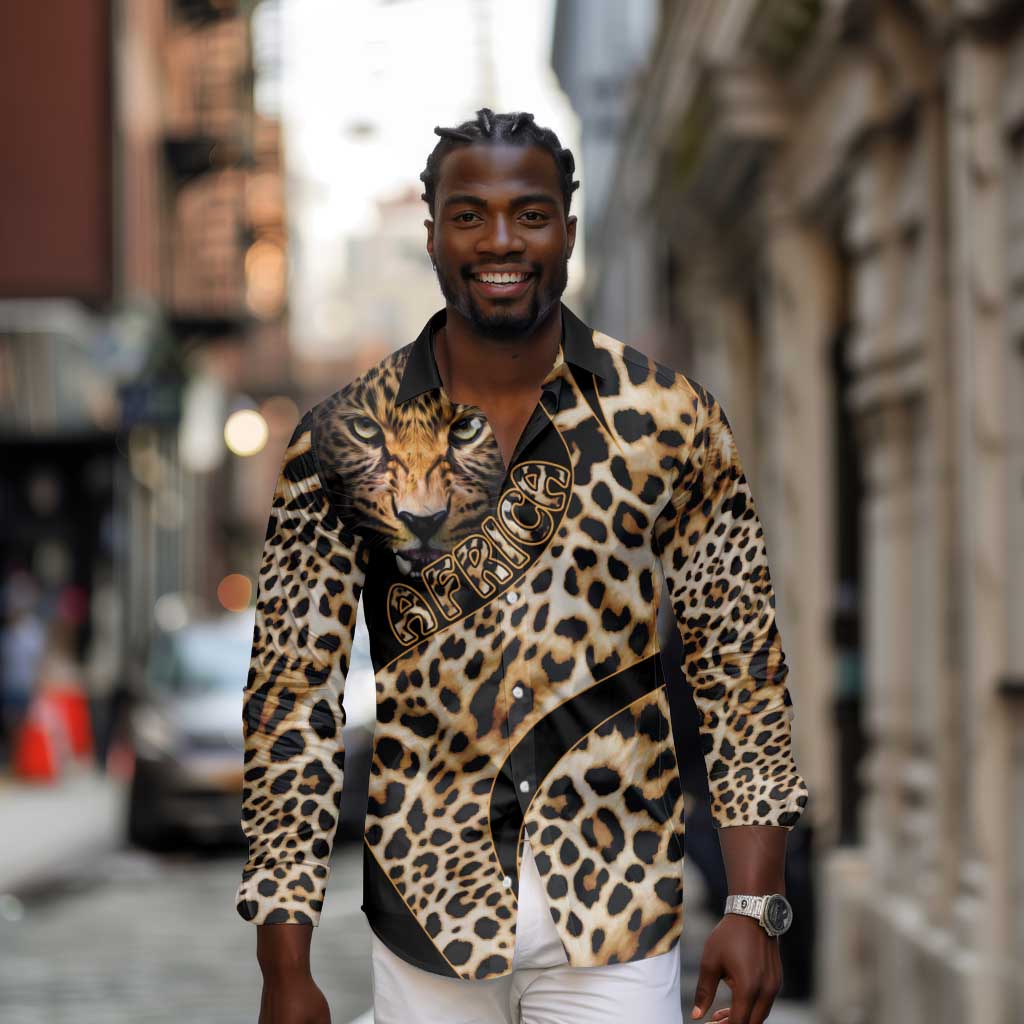 Afro Leopard Skin Pattern Long Sleeve Button Shirt Version 01
