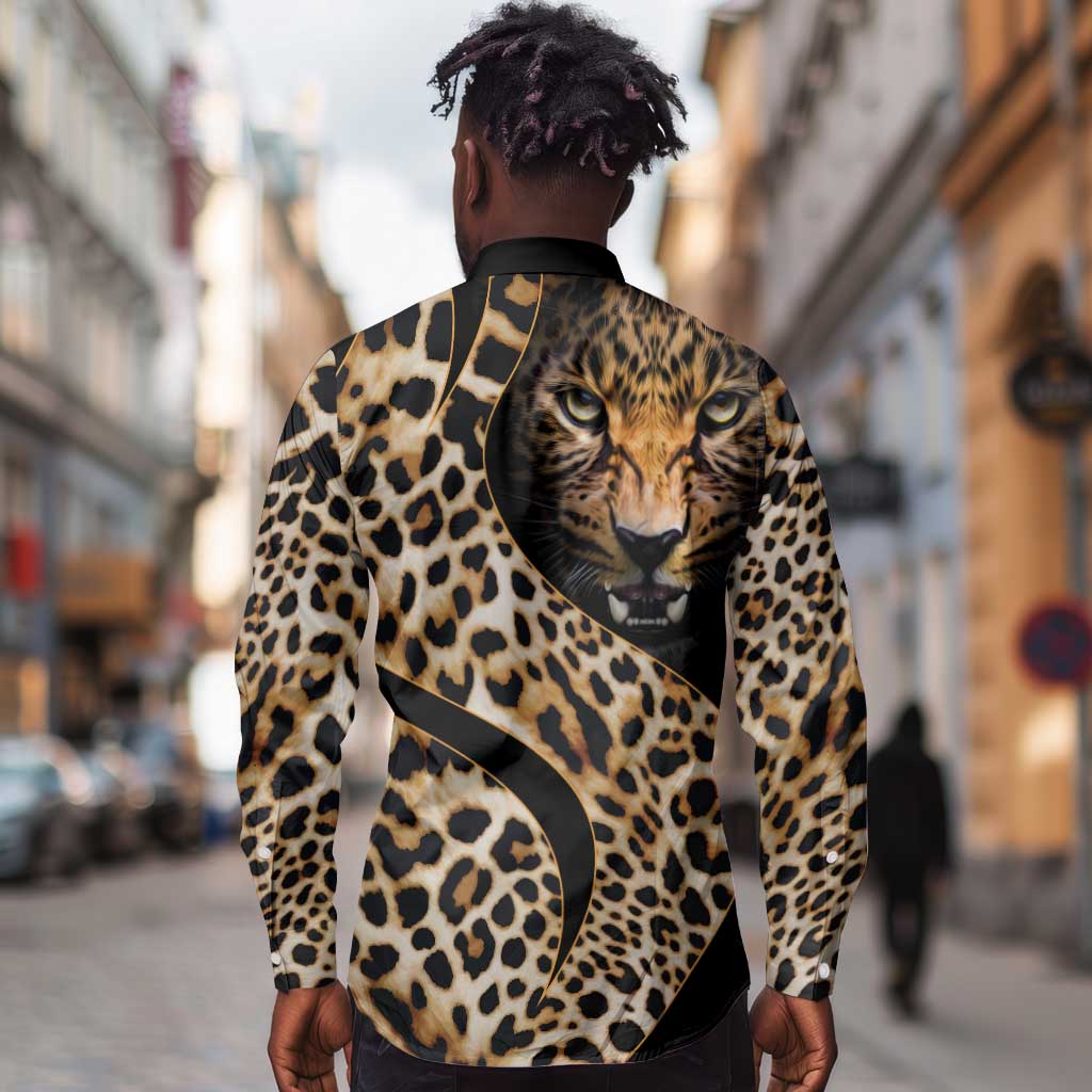Afro Leopard Skin Pattern Long Sleeve Button Shirt Version 01