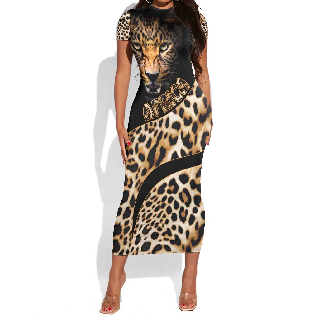 Afro Leopard Skin Pattern Short Sleeve Bodycon Dress Version 01 LT9