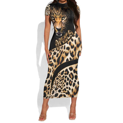 Afro Leopard Skin Pattern Short Sleeve Bodycon Dress Version 01 LT9