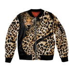 Afro Leopard Skin Pattern Sleeve Zip Bomber Jacket Version 01