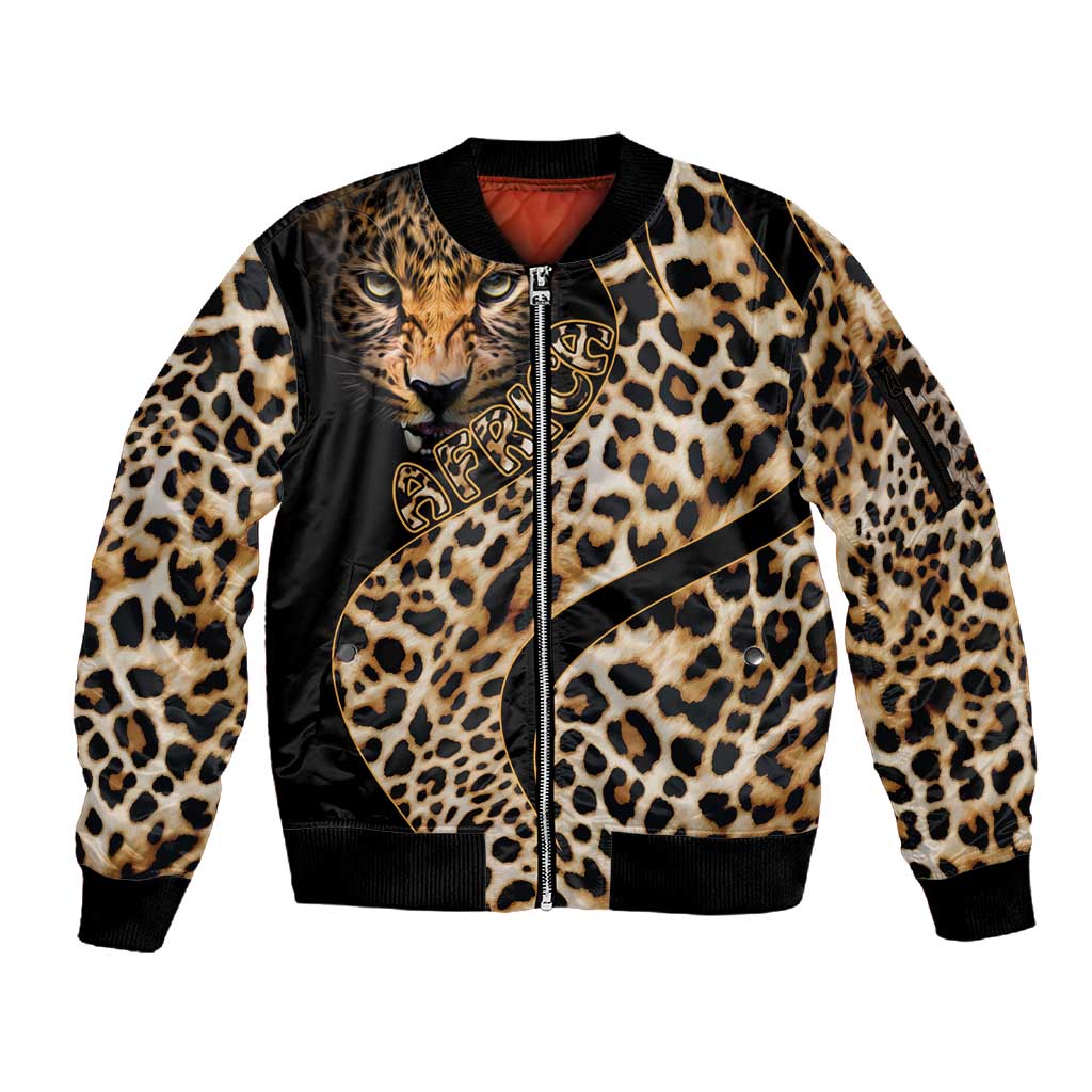 Afro Leopard Skin Pattern Sleeve Zip Bomber Jacket Version 01