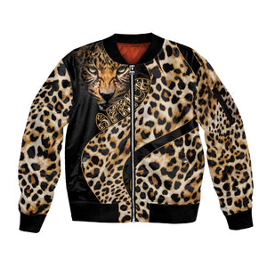 Afro Leopard Skin Pattern Sleeve Zip Bomber Jacket Version 01