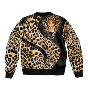 Afro Leopard Skin Pattern Sleeve Zip Bomber Jacket Version 01