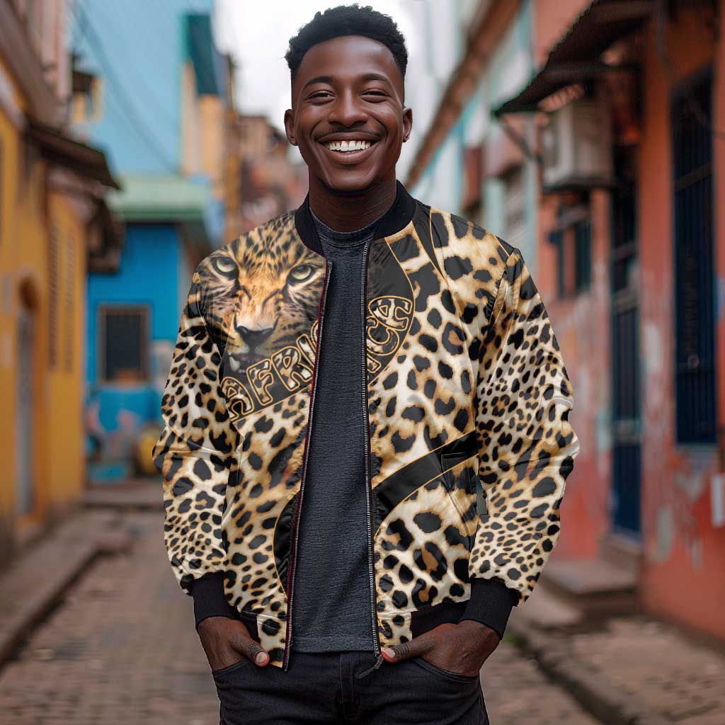 Afro Leopard Skin Pattern Sleeve Zip Bomber Jacket Version 01