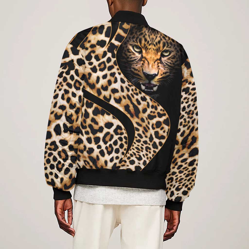 Afro Leopard Skin Pattern Sleeve Zip Bomber Jacket Version 01