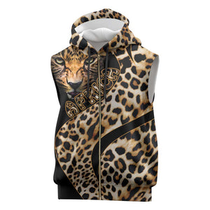 Afro Leopard Skin Pattern Sleeveless Zip Hoodie Version 01 - African Pride