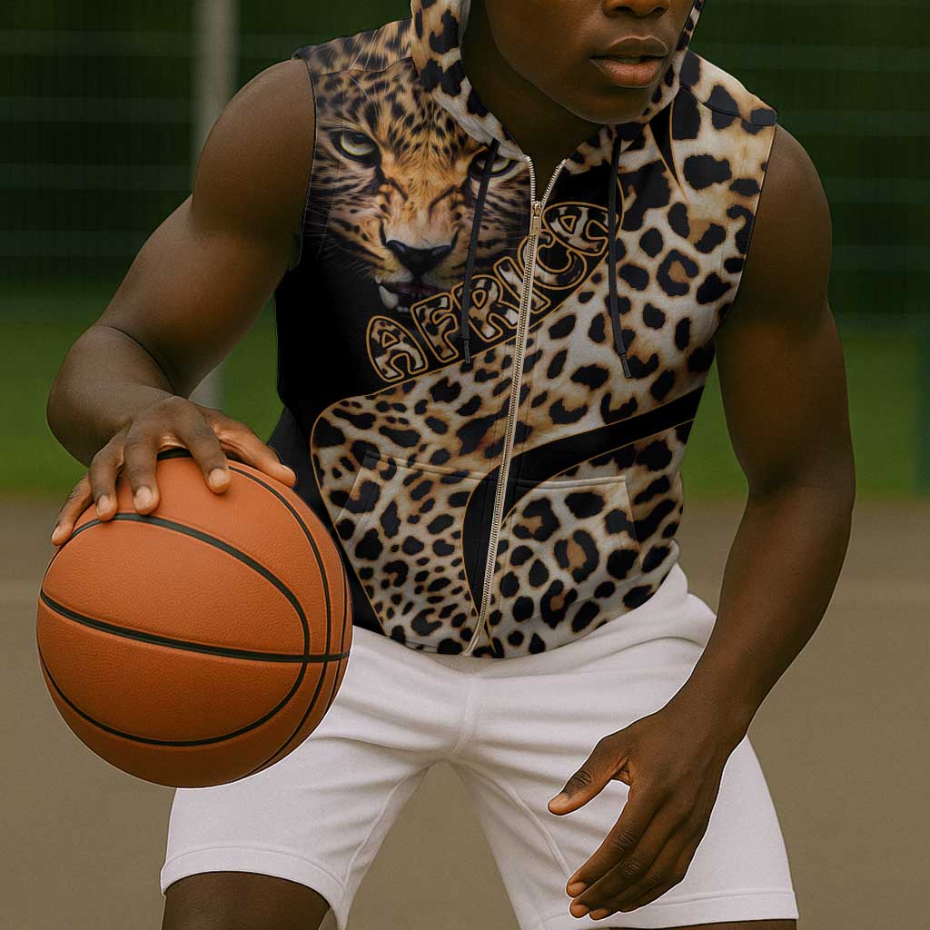Afro Leopard Skin Pattern Sleeveless Zip Hoodie Version 01 - African Pride