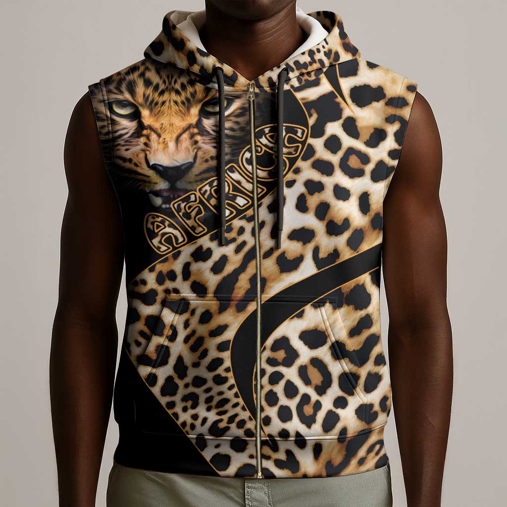 Afro Leopard Skin Pattern Sleeveless Zip Hoodie Version 01 - African Pride